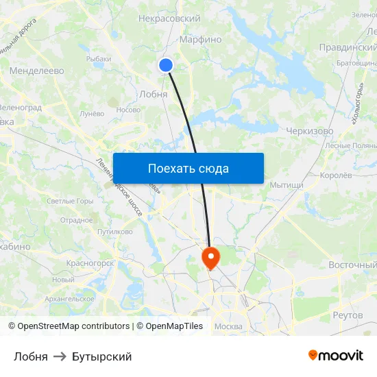 Лобня to Бутырский map