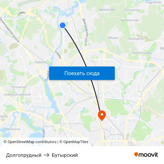 Долгопрудный to Бутырский map