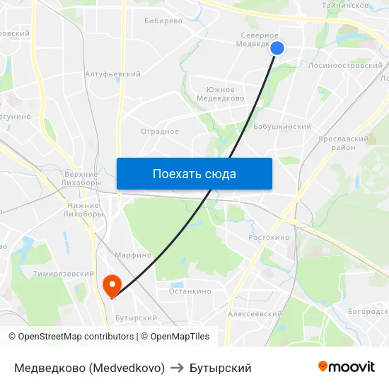 Медведково (Medvedkovo) to Бутырский map
