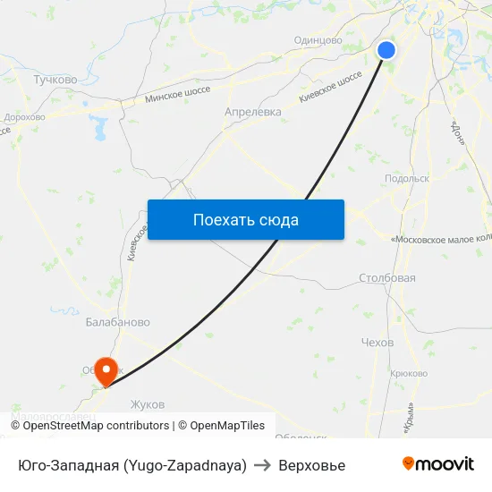 Юго-Западная (Yugo-Zapadnaya) to Верховье map