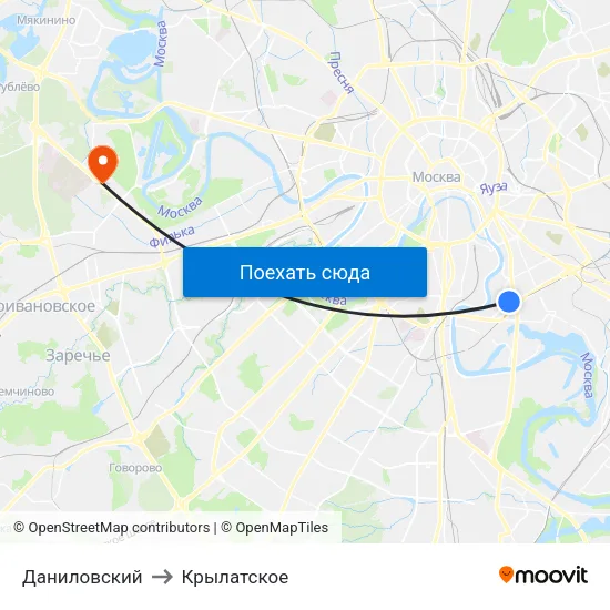 Даниловский to Крылатское map