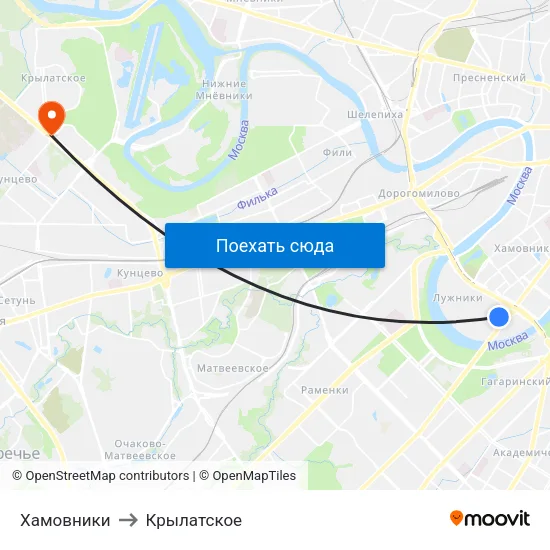 Хамовники to Крылатское map