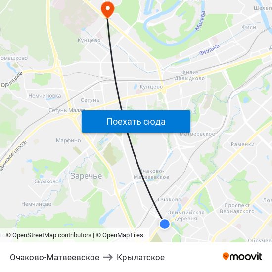 Очаково-Матвеевское to Крылатское map