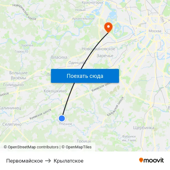 Первомайское to Крылатское map