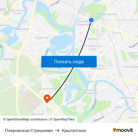 Покровское-Стрешнево to Крылатское map