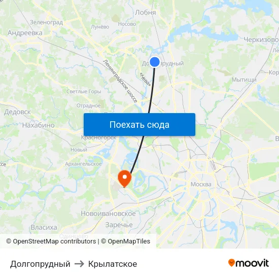 Долгопрудный to Крылатское map