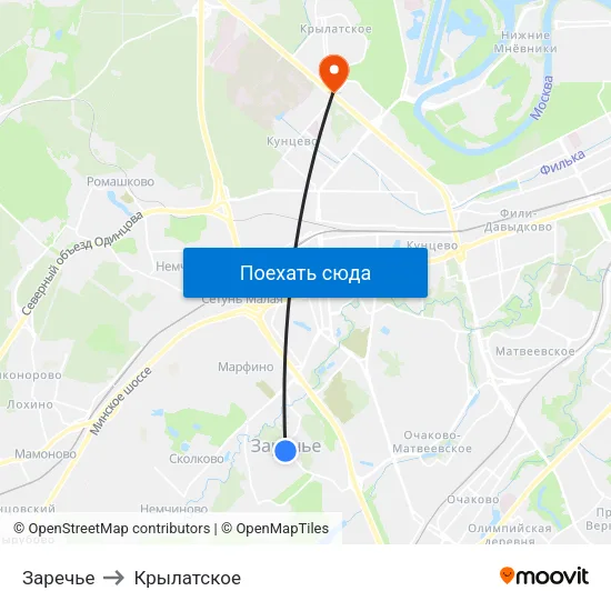 Заречье to Крылатское map