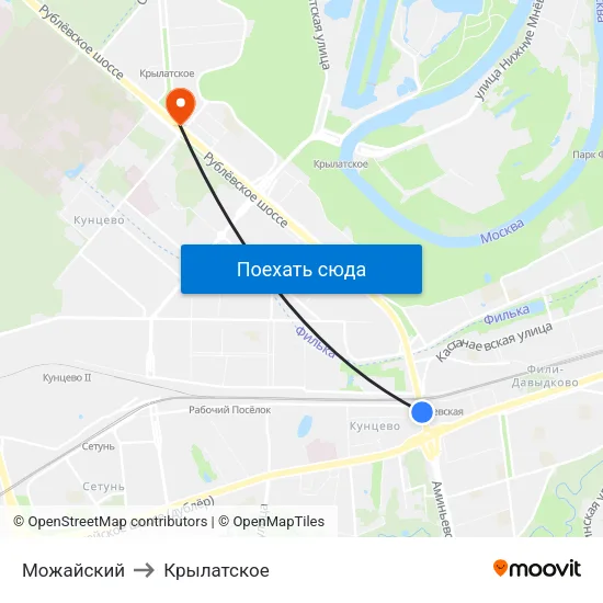 Можайский to Крылатское map