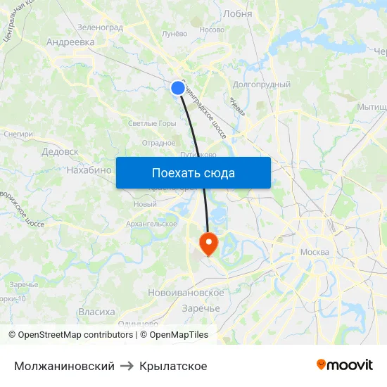 Молжаниновский to Крылатское map