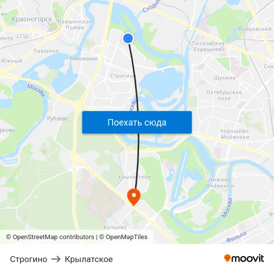 Строгино to Крылатское map