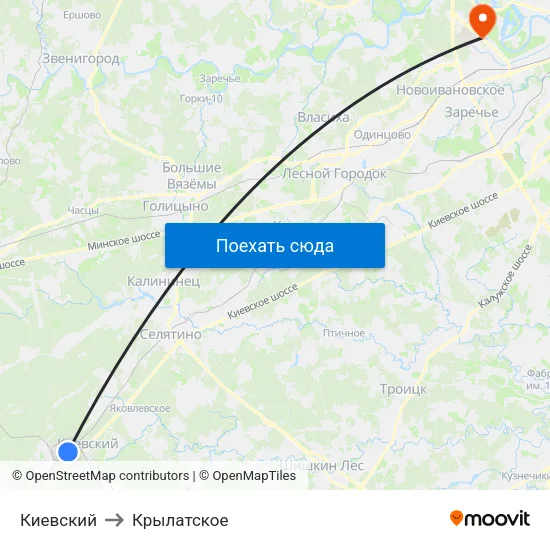 Киевский to Крылатское map