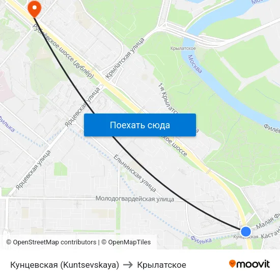 Кунцевская (Kuntsevskaya) to Крылатское map