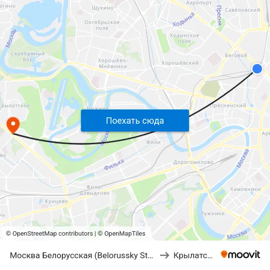 Москва Белорусская (Belorussky Station) to Крылатское map