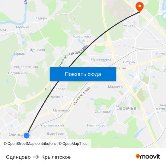 Одинцово to Крылатское map