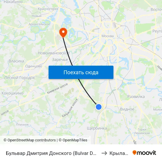 Бульвар Дмитрия Донского (Bulvar Dmitriya Donskogo) to Крылатское map