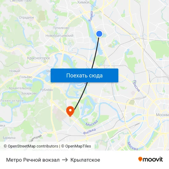 Метро Речной вокзал to Крылатское map