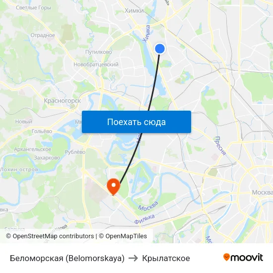 Беломорская (Belomorskaya) to Крылатское map