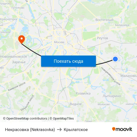 Некрасовка (Nekrasovka) to Крылатское map