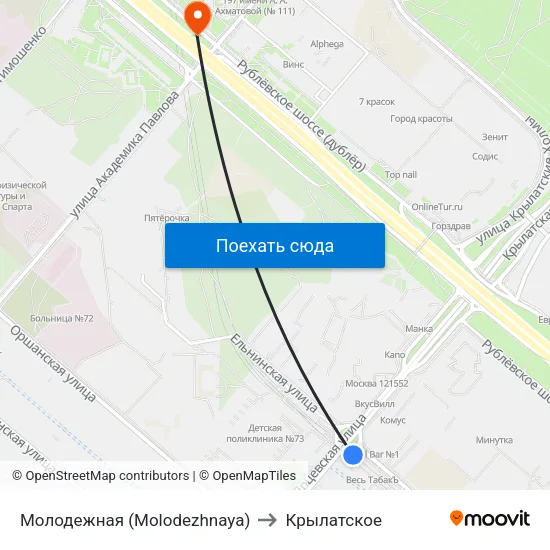 Молодежная (Molodezhnaya) to Крылатское map