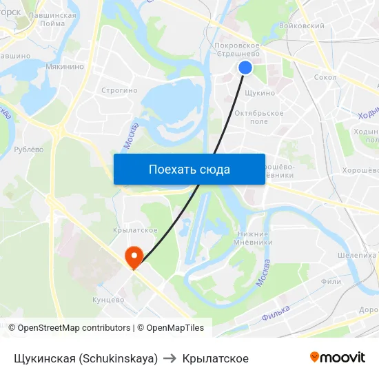 Щукинская (Schukinskaya) to Крылатское map