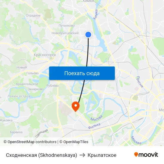 Сходненская (Skhodnenskaya) to Крылатское map