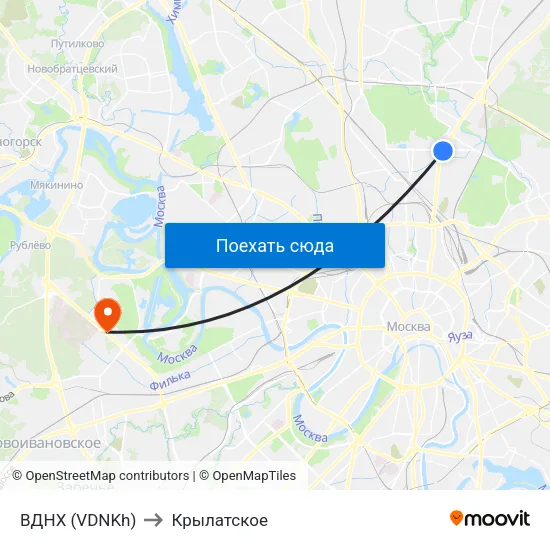ВДНХ (VDNKh) to Крылатское map