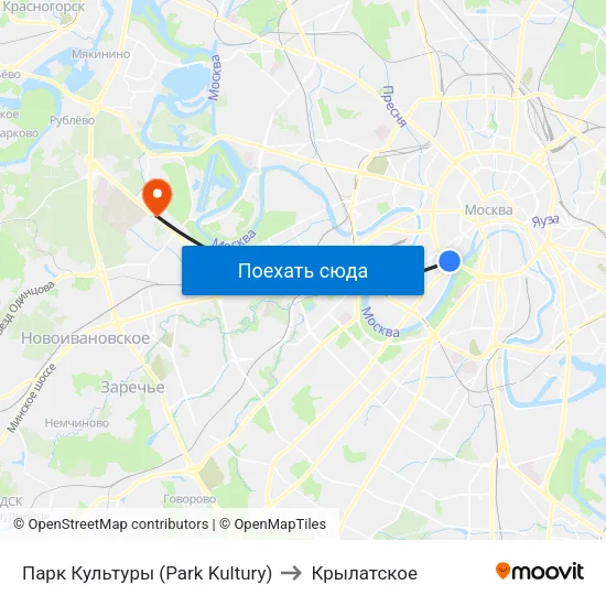 Парк Культуры (Park Kultury) to Крылатское map
