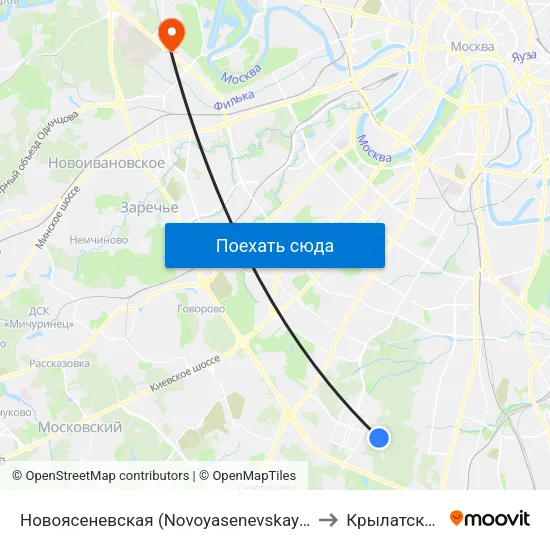 Новоясеневская (Novoyasenevskaya) to Крылатское map