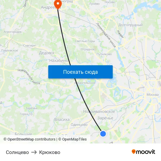 Солнцево to Крюково map
