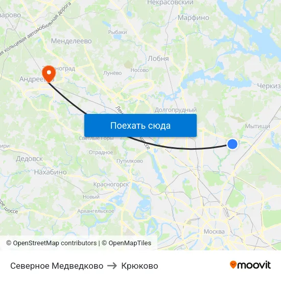 Северное Медведково to Крюково map
