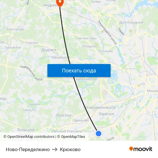 Ново-Переделкино to Крюково map