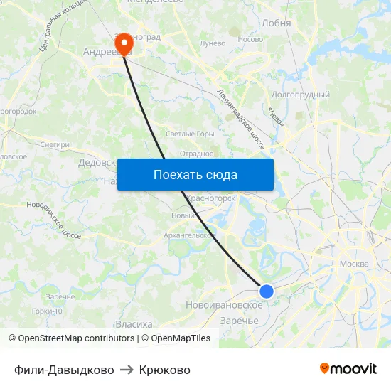 Фили-Давыдково to Крюково map