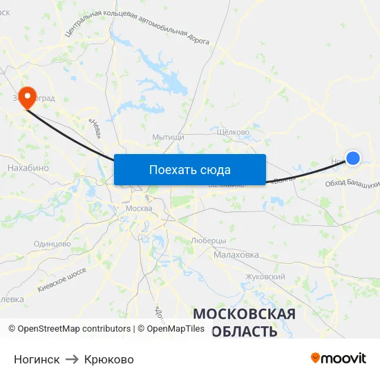 Ногинск to Крюково map