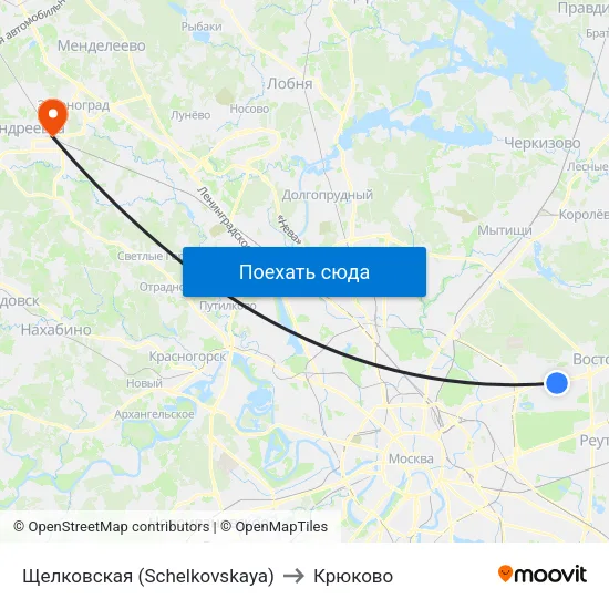 Щелковская (Schelkovskaya) to Крюково map