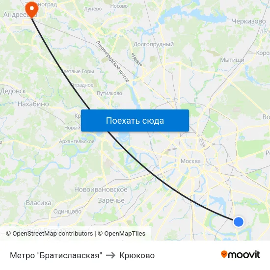 Метро "Братиславская" to Крюково map