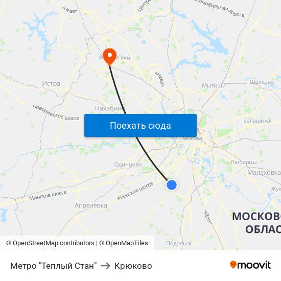 Метро "Теплый Стан" to Крюково map