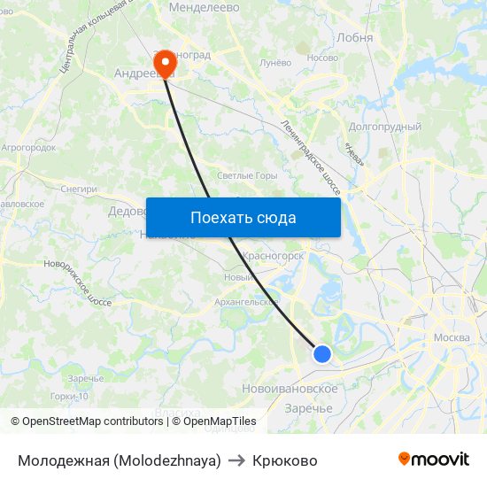 Молодежная (Molodezhnaya) to Крюково map