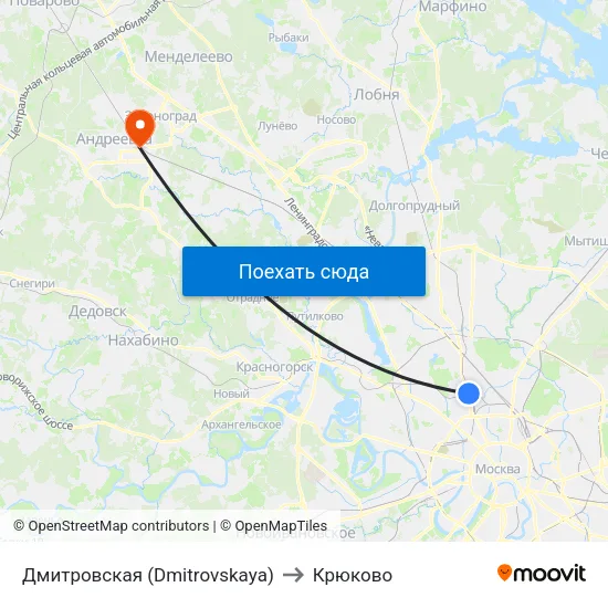 Дмитровская (Dmitrovskaya) to Крюково map