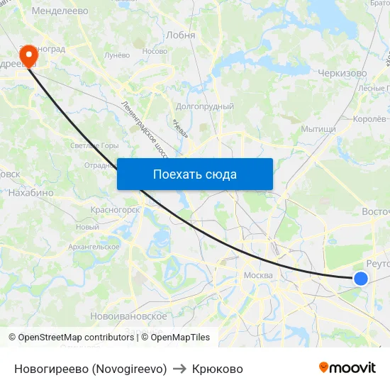 Новогиреево (Novogireevo) to Крюково map