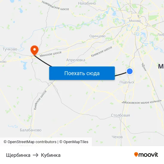 Щербинка to Кубинка map