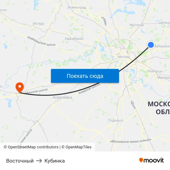 Восточный to Кубинка map