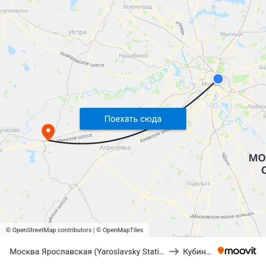 Москва Ярославская (Yaroslavsky Station) to Кубинка map