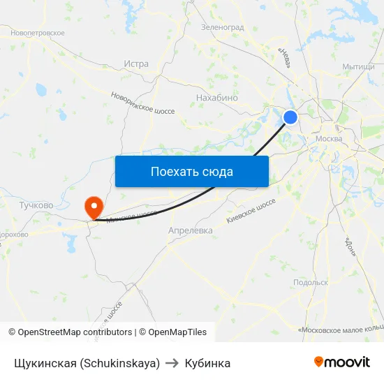 Щукинская (Schukinskaya) to Кубинка map