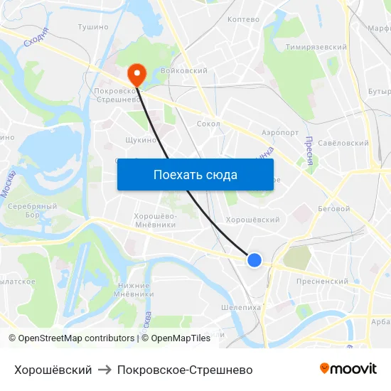 Хорошёвский to Покровское-Стрешнево map