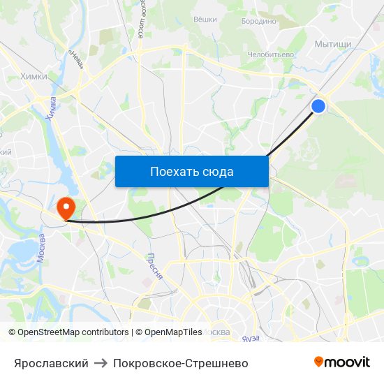 Ярославский to Покровское-Стрешнево map