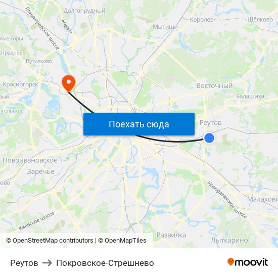 Реутов to Покровское-Стрешнево map