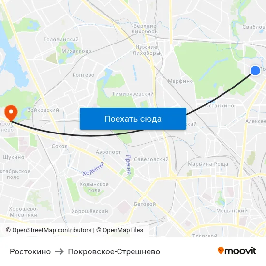 Ростокино to Покровское-Стрешнево map