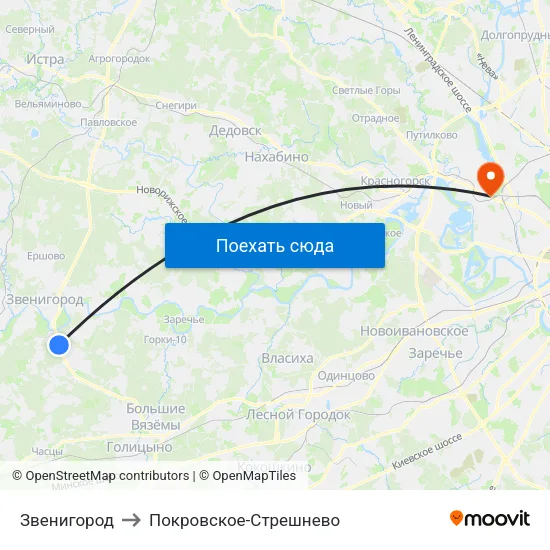 Звенигород to Покровское-Стрешнево map
