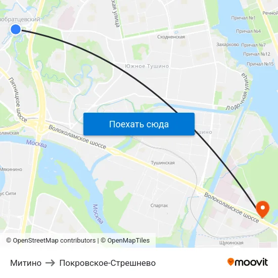 Митино to Покровское-Стрешнево map