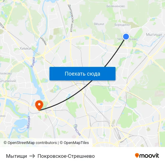 Мытищи to Покровское-Стрешнево map